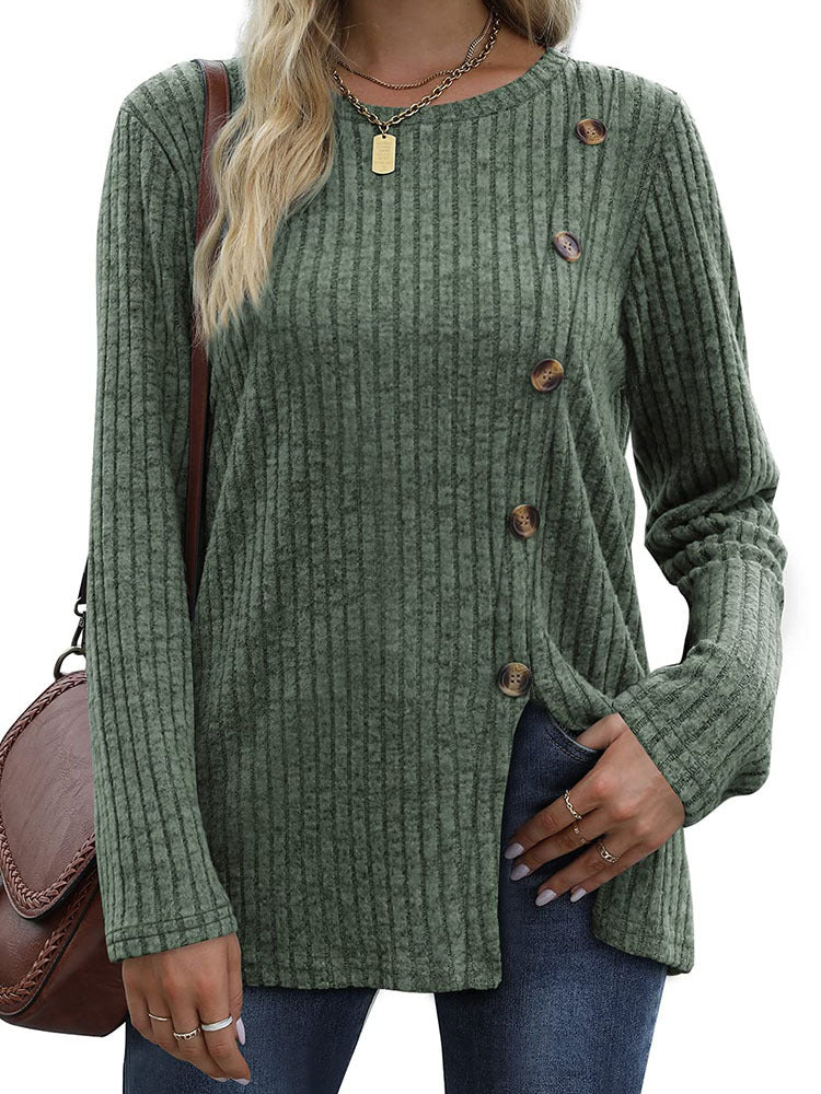 Wholesale Women's Casual Solid Color Long Sleeved Polyester Top